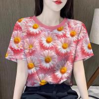 ราคา เสื้อยืดลายดอกผู้หญิง เสื้อสงกรานต์ 2569 คอสีม่วงแขนสั้น ลายดอกไม้หลากสี เสื้อแฟชั่นผญๆ (126648062185)