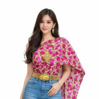 ราคา เสื้อสไบลายดอกผ้าคอตต้อนผู้ใหญ่คู่กับยีนส์ เสื้อสไบลายดอกผู้ใหญ่ สไบแฟชั่นสงกรานต์ (126615182002)