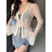 ราคา Cici Y29 เสื้อซีทรูผ้าชีฟองแขนยาวคอปก ผูกเชือกด้านหน้า ปลายแขนกว้างระบาย (18838477176)