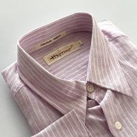 ราคา Hazard เสื้อเชิ้ตทำงานแขนยาวลายทาง ผ้า Linen ลินิน สีชมพูกลาง (19744359748)