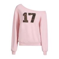 ราคา Weekend hub เสื้อปาดไหล่สีชมพู ปักเลข17ลายเสือดาว สไตล์เกาหลี (25848209351)