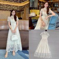 ราคา เดรสเรียบหรู มีแขน ผ้าลูกไม้อย่างดี ตัดเย็บปราณีต มีซับใน สวมใส่สบาย แต่งกระดุมหน้า (25375495747)