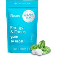 ราคา Neuro Energy Focus Gum 40mg Natural Caffeine Gum Nootropic Energy with L Theanine B Vitamins Sugar Free Vegan Peppermint 90ct (126205451827)