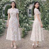 ราคา M 4XL ป้าย ANANYA เดรสลูกไม้สีขาวปักดอก3D คอกลมแต่งขอบระบาย สวยมาก ใส่ออกงาน งานบุญ งานแต่ง (126469610908)