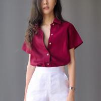 ราคา SelectedLook Anika Top เสื้อเชิ้ตลินินแท้ แขนสั้น (7091420646)