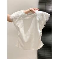 ราคา LUOSHAO เสื้อยืดแขนสั้นผ้าฝ้ายสีขาว ขอบลูกไม้และแขนพอง (25034334370)
