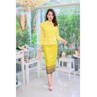 ราคา ชุดเดรสยาว เสื้อลูกไม้แขนยาว แต่งระบายเอว กระโปรงผ้าไทยทรงสอบยาว ซิปซ่อนหลัง S 2XL KS281 (126470836347)