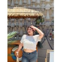 ราคา CiCi Plus J2086 เสื้อแขนสั้นซีทรู ผ้าลูกไม้ ยืดได้เยอะ ใส่ไปทะเล Y2K สไตล์สาวพลัสไซส์ (24382860669)