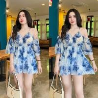 ราคา TT18928 Jumpsuit จั๊มสูทสายเดี่ยว เว้าไหล่ ขาสั้น (23087465418)