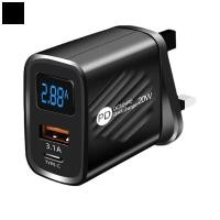 ราคา เครื่องชาร์จเร็ว USB C PD 20W การชาร์จด่วนจอแสดงผลดิจิตอลสำหรับปลั๊ก iPhone Samsung Xiaomi UK หัวชาร์มือถือแบบมีตัวเลขบอกกำลังวัต อแดปเตอร์ชาจไว 25 w type c ที่ชาร์จมือถือ (126695019341)