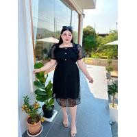 ราคา BN651 ชุดเดรสลูกไม้สาวอวบ รุ่นลูกไม้แก้วแต่งระบายปีก อก44 (24552415788)