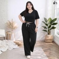 ราคา ชุดเซ็ท ไซส์จัมโบ้ สาวอวบ เสื้อคอวี แขนสั้น ทรงครอป เอวจั้ม กางเกงขายาว ทรงกระบอกใหญ่ งานผ้าร่อง เนื้อผ้านิ่ม cb9941 (126310788607)