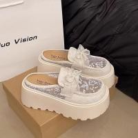 ราคา รองเท้าหัวโตส้นตึก K44 แบบสวม แต่งโบว์ลูกไม้ หนังกลับใส่สบาย ทำให้ขาดูเพรียวขึ้น (25003097513)