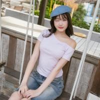 ราคา JARINYA S L เสื้อปาดไหล่เฉียงเปิดไหล่ ผ้า Cotton ยืดนุ่มใส่สบาย ผ้าไม่บาง ระบายอากาศได้ดี ทรงสวยเข้ารูป (24812332598)
