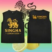 ราคา Singha Lemon Soda Tank แฟชั่นผู้ชายและผู้หญิงร้อยผ้าฝ้ายแขนกุดพิมพ์ (23978987659)