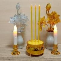 ราคา ชุดธูปเทียน LED แจกันดอกบัวบาน เงินทอง ธูปเทียนไฟฟ้า ชุดบูชาหิ้งพระ (20944285727)