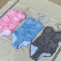 ราคา swimwear ชุดว่ายน้ำผู้หญิง วันพีช ชุดว่ายน้ำเกาหลี ผูกคอ ลายสก๊อต (23972809391)
