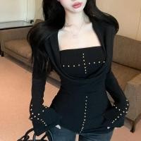 ราคา FY5040 เสื้อแขนยาว เกาะอก สีดำน้ำตาล สไตล์เกาหลี น่ารักๆยืดใส่สบายมาก (25578868730)