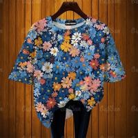 ราคา เสื้อสงกรานต์2568 เสื้อยืด เสื้อยืดสตรี เสื้อยืดพิมพ์ลายดอกไม้ 3 มิติ เสื้อผ้าแขนสั้นลำลอง (126642989512)