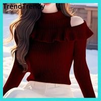 ราคา TrendTrendy เสื้อสเวตเตอร์ถักคอเต่าแขนยาวเปิดไหล่สำหรับผู้หญิงสไตล์เกาหลี (25365432212)