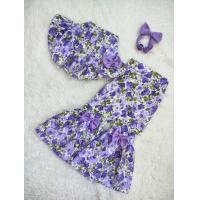 ราคา ชุดเด็กเซทเสื้อเปิดไหล่แขนพองลายดอก กางเกงขาบาน (21235740504)