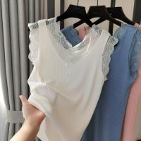 ราคา เสื้อเสื้อคอวีลูกไม้ถักแขนกุดผู้หญิงแฟชั่นวัยรุ่นหญิง (24295170820)