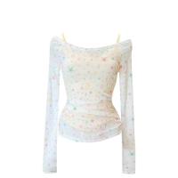 ราคา Dazzlin สาวหวานอเมริกัน ins เสื้อสายเดี่ยวแขนยาวแบบบางพิมพ์ลายดาวฤดูร้อนชุดแฟชั่น (22784822718)