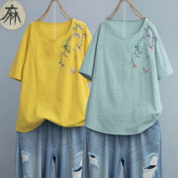ราคา Lieoyuarn เสื้อยืดแขนสั้นวินเทจ ผ้าฝ้ายลินิน (25663257782)