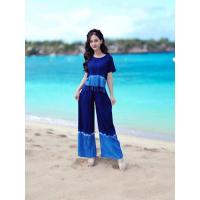 ราคา ชุดมัดย้อม ไปเที่ยวทะเล กางเกง กับเสื้อ ลายมัดย้อมสีครามเข้ม (23711328939)