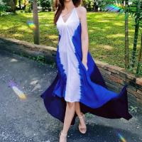 ราคา ชุดเดรสผ้ามัดย้อมหน้าสั้นหลังยาวงานไล่สีย้อมฟ้าคราม (16552262516)