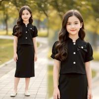 ราคา ชุดไทยเด็กจิตรลดา สีดำ เนื้อผ้าไหมจิตรลดา แถมโบว์ ติดเสื้อ (25505752079)