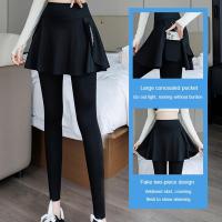 ราคา oobest Yoga skirt pants with pockets fake two pieces anti glare high waist abdominal compression slimming fitness exercise base shark pants for women (26225333479)