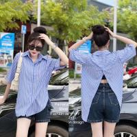 ราคา เสื้อเชิ้ตแฟชั่น เสื้อเชิ้ต ทรง oversize แขนสั้น ผ่าหลัง มีกระดุมติดได้จริง (22718325293)