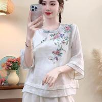 ราคา Lieoyuarn เสื้อเชิ้ตผ้าลินินฝ้ายปักลายหรูหรา สไตล์วินเทจสำหรับฤดูร้อน (25384125328)