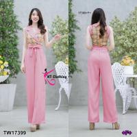 ราคา GD17399 Jumpsuit จั้มสูทขายาว แขนกุด คอปก อกแต่งลาย BBR ทรงเชือกผูกเอว งานสุดหรู ทรงเข้ารูปสวย (18675180255)