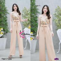 ราคา GD17399 Jumpsuit จั้มสูทขายาว แขนกุด คอปก อกแต่งลาย BBR ทรงเชือกผูกเอว งานสุดหรู ทรงเข้ารูปสวย (18675180252)