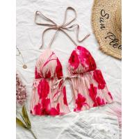 ราคา Crop TC2435 เสื้อคล้องคอ ผูกหน้า ผูกหลัง ลายดอกสีแดง (23101535029)