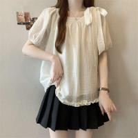 ราคา เสื้อชีฟองสีฟ้าอ่อน แขนสั้น ไซส์ใหญ่ สำหรับฤดูร้อน (25013700429)