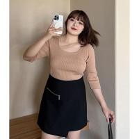 ราคา CiCi Plus 1311 เสื้อไหมพรมคอกกลม ดีเทลสายไขว้หน้าเก๋ๆ ผ้าร่อง ทรงดีย์ สวยปังมากสาวอวบอ้วน (17110530403)