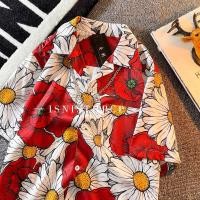 ราคา สั้นเสื้อเชิ้ต เสื้อผู้หญิง เสื้อพิมพ์ลายดอกแดงขาว เสื้อผ้าแฟชั่นสไตล์ฝรั่ง ใหม่ล่าสุด2024 ลายดอกไม้ Lady Women Clothing (23283734031)