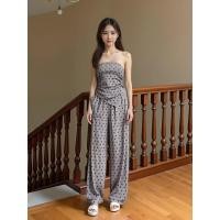 ราคา ชุดเซ็ต แฟชั่นเกาหลี เสื้อเกาะอก กางเกงขากว้าง (25309793168)