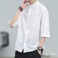 ราคา เสื้อเชิ้ตผ้าลินินสีดำคอจีนฤดูร้อนสีทึบหลวมสบาย ๆ เสื้อเชิ้ตแขนสั้นผู้ชาย เสื้อเชิ้ตคอจีน เสื้อคอจีนชาย 2023 เสื้อคอจีน เสื้อเชิ้ตชาย (18144262058)