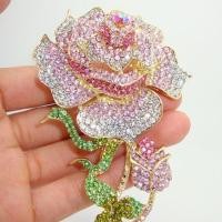 ราคา กุหลาบดอกตูมสีทอง แผ่น Art Nouveau ตกแต่งสีชมพูเข็มกลัดคริสตัลพลอยเทียมเครื่องประดับ (14550238003)