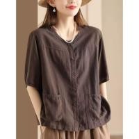 ราคา Lieoyuarn เสื้อเบลาส์วินเทจ ผ้าฝ้ายลินิน (25401302760)