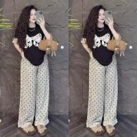 ราคา Meijashop99 No BM190 ชุดเซ็ท2ชิ้น เสื้อแขนสั้นลายโบว์ กางเกงขายาวลายโบว์ ปลายแขนขาแต่งระบายลูกไม้ ขนาดFree Size (24881276026)