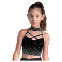ราคา Iixpin เสื้อยิมนาสติกสำหรับเด็กผู้หญิงเต้นรำประสิทธิภาพเครื่องแต่งกายคล้องคอแขนกุดแบบไขว้ด้านหน้าโชว์หลังประกายระยิบระยับเสื้อครอป (25589634386)