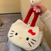 ราคา EERSHENSHI กระเป๋าถือขนแกะปักลายคิตตี้น่ารักกระเป๋าสะพายผ้ากำมะหยี่นุ่มน่ารัก (25749996094)