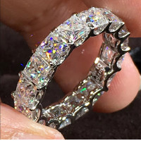 ราคา Custom Solid 18K White Gold Women Ring Moissanite Diamonds Princess Square Wedding Party Engagement Anniversary Ring Trendy (22442702509)
