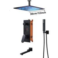 ราคา 2025 NEW NHJJJGGYUIHIOIUOOJOJ Matte Black Bathroom Shower Rainfall Shower Ceiling Concealed Mixed Hot And Cold Water Mixer Tap Embedded Box Shower Faucet NEW (25271580222)