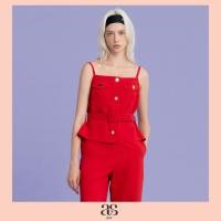 ราคา asv rs25 Caily Camisole Top เสื้อผู้หญิง สายเดี่ยว คอเหลี่ยม แต่งกระดุมหน้าและกระเป๋าหน้า แต่งคาดเข็มขัด ตัดต่อผ้าซาตินอัดพลีทด้านหลัง (23275444727)